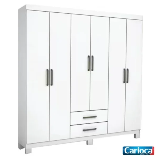 Roupeiro Solteiro Áries  6 Portas 2 Gavetas C/Pés Larg. 1.53m - Carioca (rf).