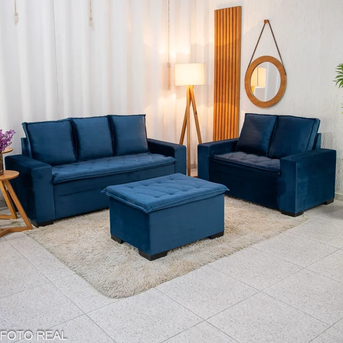 Sofá 3 e 2 lugares França com Puff Veludo Larg. 1.86m (rf) - Imagem 2