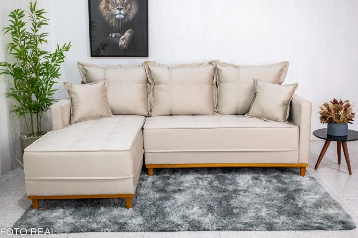 Sofá 3 Lug. Milão C/Chaise Lado Direito Veludo Marrom 815 Larg. 2.30m - Molas Ensacadas-rufer - Imagem 14