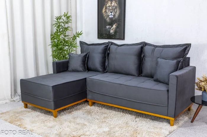 Sofá 3 Lug. Milão C/Chaise Lado Direito Veludo Marrom 815 Larg. 2.30m - Molas Ensacadas-rufer - Imagem 4