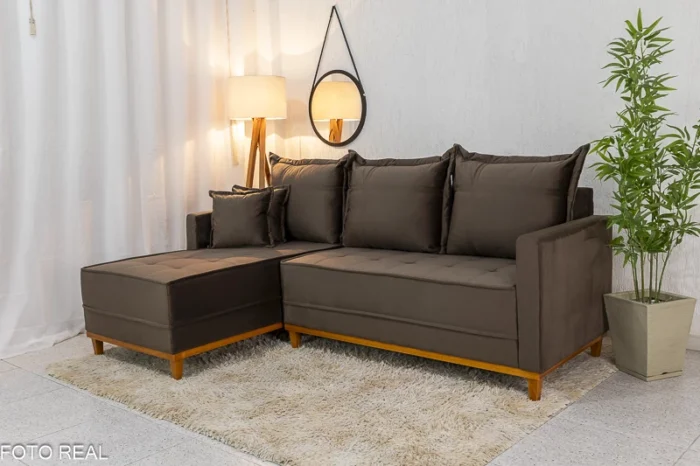Sofá 3 Lug. Milão C/Chaise Lado Direito Veludo Marrom 815 Larg. 2.30m - Molas Ensacadas-rufer - Imagem 16