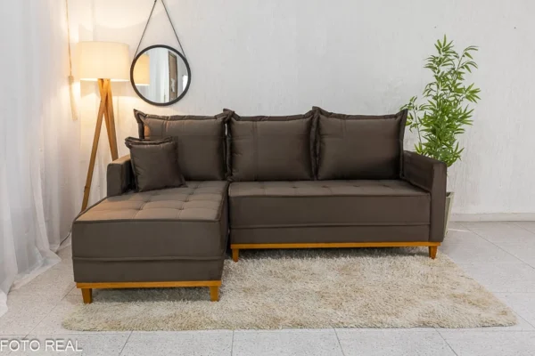 Sofá 3 Lug. Milão C/Chaise Lado Direito Veludo Marrom 815 Larg. 2.30m - Molas Ensacadas-rufer