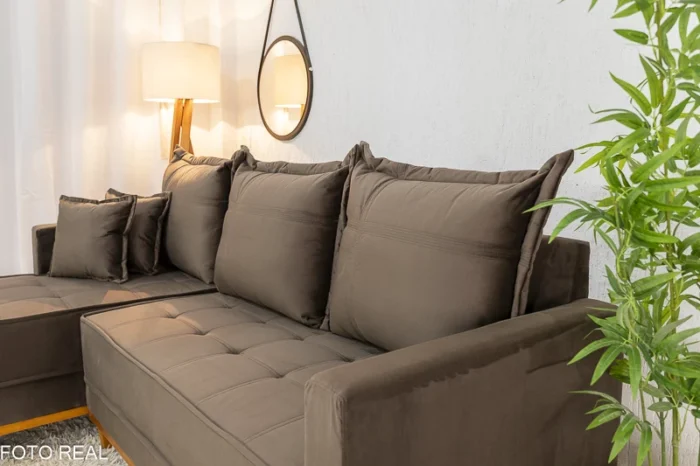 Sofá 3 Lug. Milão C/Chaise Lado Direito Veludo Marrom 815 Larg. 2.30m - Molas Ensacadas-rufer - Imagem 18