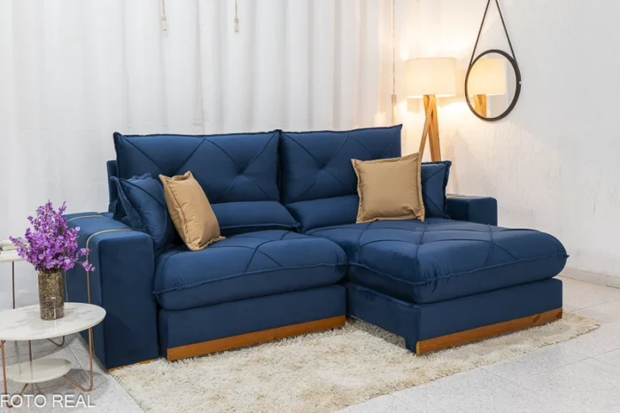 Sofá Retrátil Reclinável Gran Bello 2.50m Veludo Azul 03 - Molas Ensacadas Pocket-rufer - Imagem 3