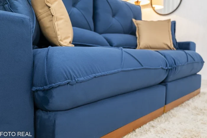 Sofá Retrátil Reclinável Gran Bello 2.50m Veludo Azul 03 - Molas Ensacadas Pocket-rufer - Imagem 7