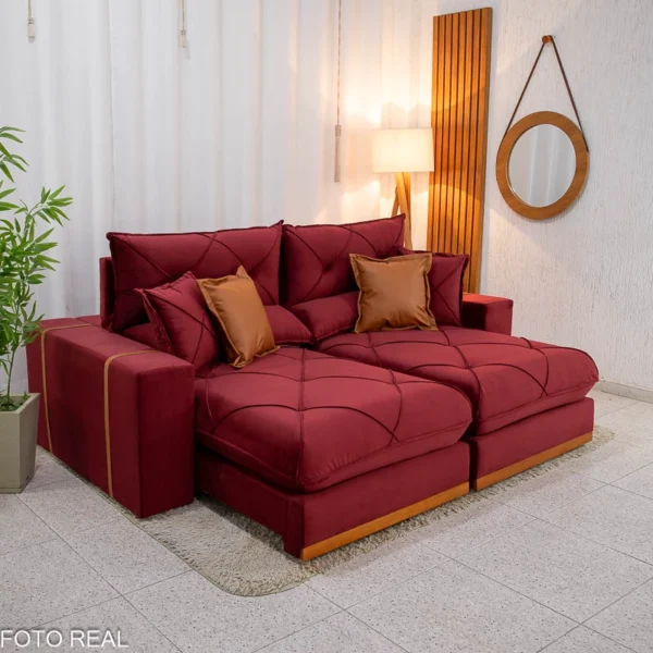 Sofá Retrátil Reclinável Gran Bello 2.30m Veludo Vinho 04 - Molas Ensacadas Pocket-rufer