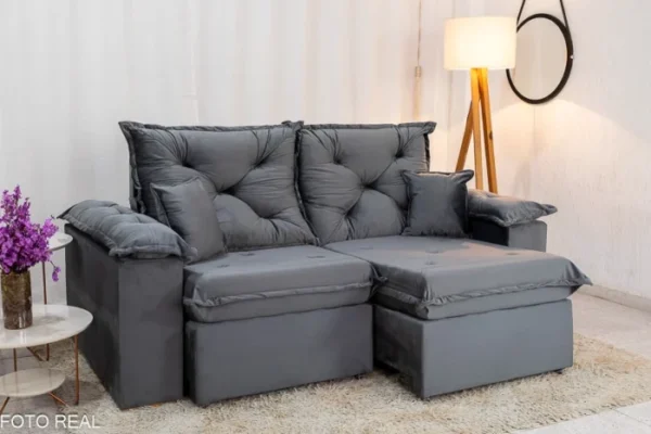 Sofá Retrátil Reclinável Porto Madri 2.00m Veludo Cinza - D28 Pró Aditivada (rf)