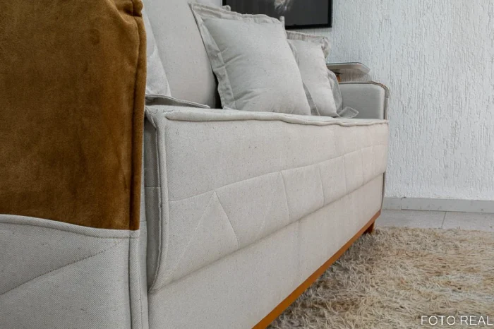 Sofá 3 lugares Vican Linho Bege 5044 Detalhe 05 Larg. 2.00m - Molas Bonnel (rf) - Imagem 4