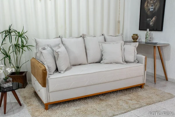 Sofá 3 lugares Vican Linho Bege 5044 Detalhe 05 Larg. 2.00m - Molas Bonnel (rf)