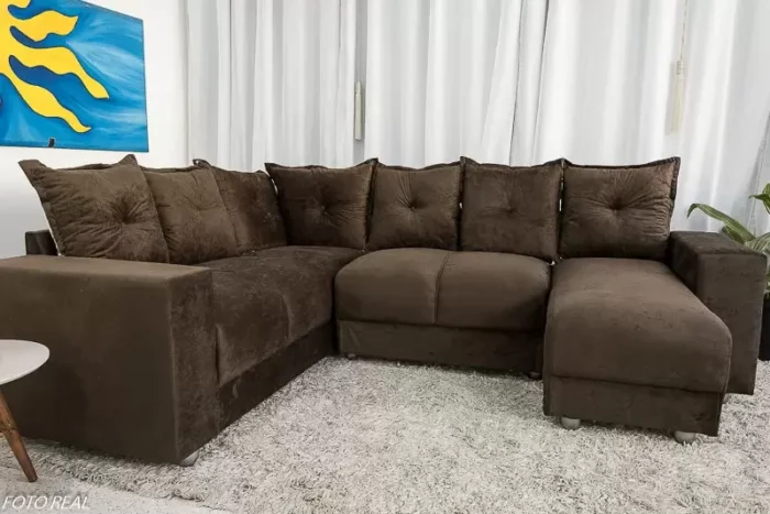 Sofá de Canto 5070 com Chaise 6 Lugares Suede (pr) - Imagem 3