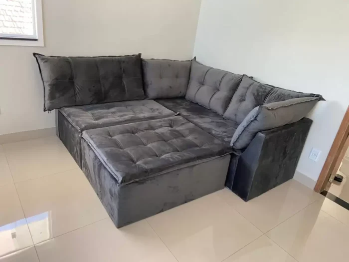 Sofá de Canto com Puff 5 Lugares Saturno 186cm x 186cm (pr) - Imagem 9