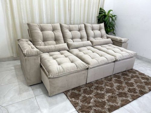 Sofá Retrátil Reclinável Atenas 2.70m –  Veludo (ld)