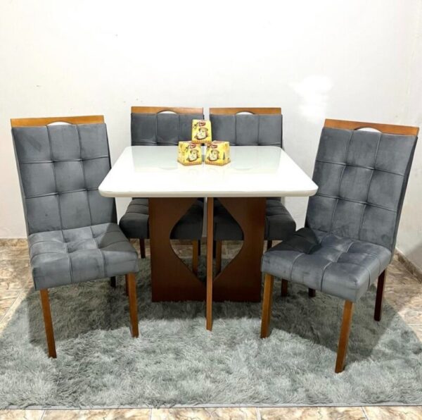 Mesa Madri 120×80 Cinamono/Off White com 4 Cadeiras Sophia/Capri Veludo Grafite – MINASPLAC + WM DECOR-tt