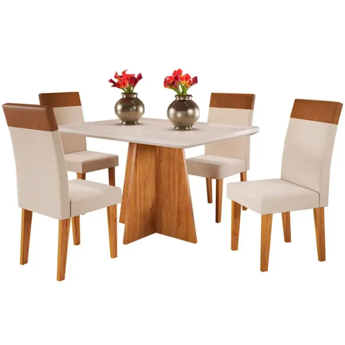 Mesa de Jantar Viena 120x90cm com 4 Cadeiras Turim Tecido Linho Viero (pr) - Imagem 2