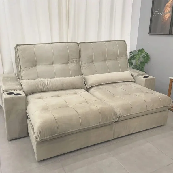 Sofá Veneza Zarat com Molas Ensacadas 4 Lugares Retrátil e Reclinável 250cm Tecido Veludo (pr)