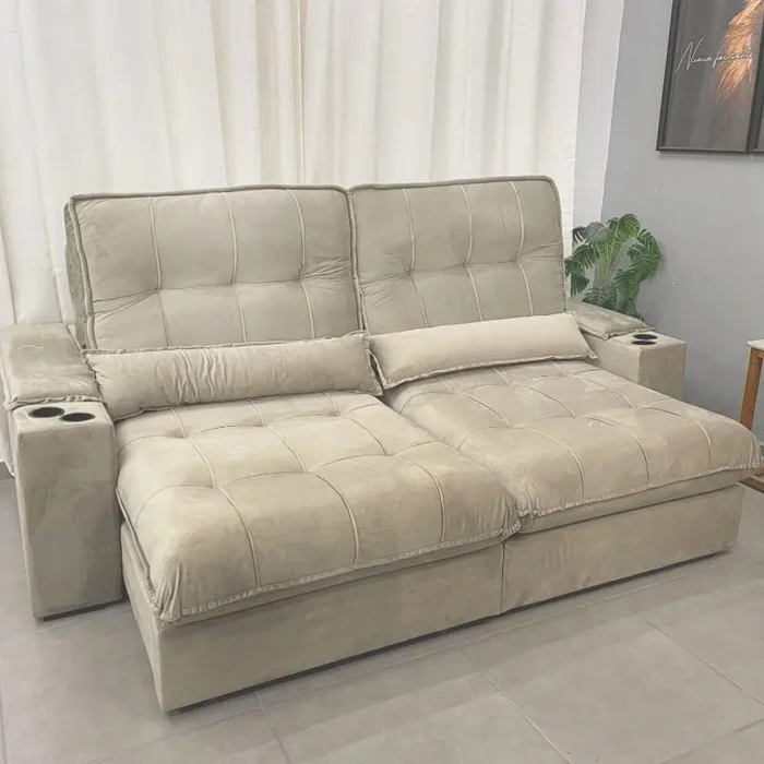 Sofá Veneza Zarat com Molas Ensacadas 4 Lugares Retrátil e Reclinável 250cm Tecido Veludo (pr)