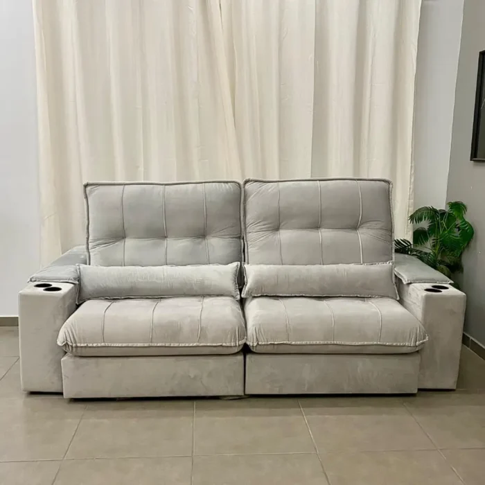 Sofá Veneza Zarat com Molas Ensacadas 4 Lugares Retrátil e Reclinável 250cm Tecido Veludo (pr) - Imagem 5