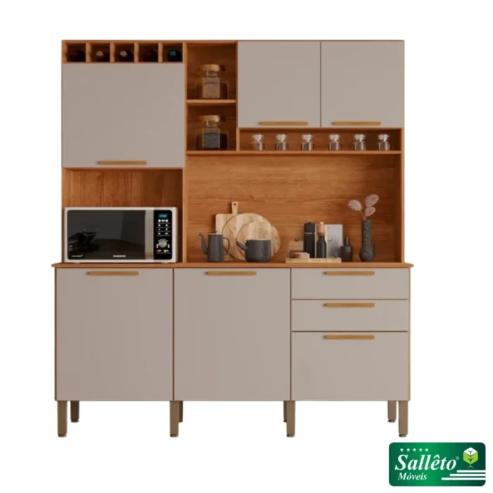 Armário Cozinha New Topázio Cinamomo/Off 6 Portas 2 Gavetas Larg. 1.65m - Sallêto-rf
