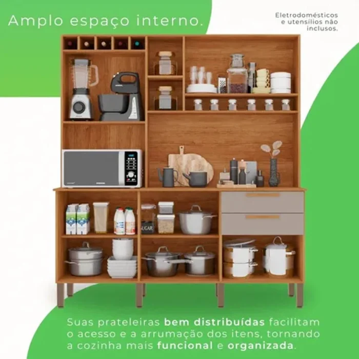 Armário Cozinha New Topázio Cinamomo/Off 6 Portas 2 Gavetas Larg. 1.65m - Sallêto-rf - Imagem 2