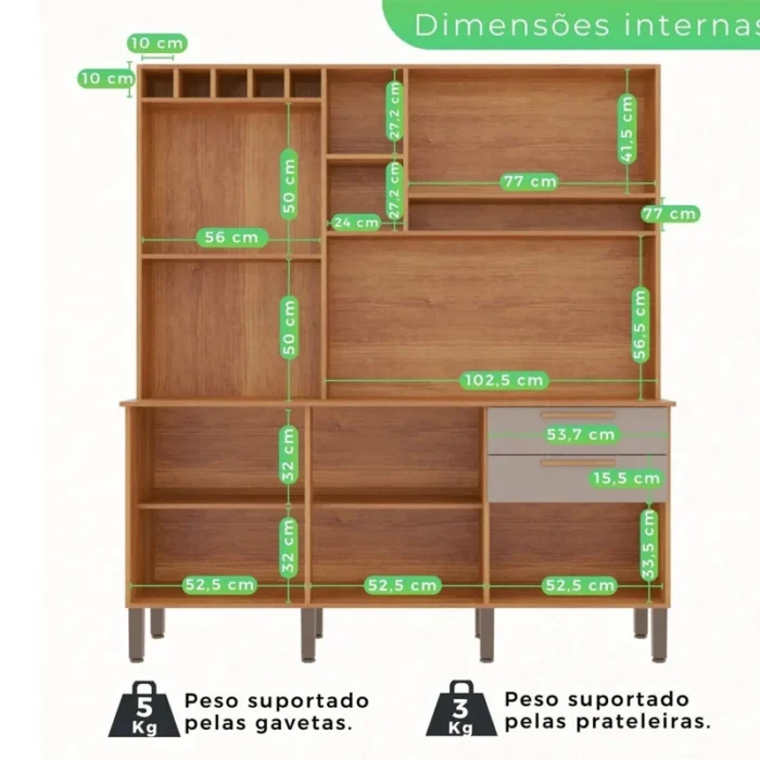 Armário Cozinha New Topázio Cinamomo/Off 6 Portas 2 Gavetas Larg. 1.65m - Sallêto-rf - Imagem 4