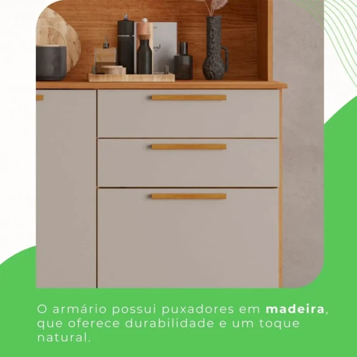 Armário Cozinha New Topázio Cinamomo/Off 6 Portas 2 Gavetas Larg. 1.65m - Sallêto-rf - Imagem 5
