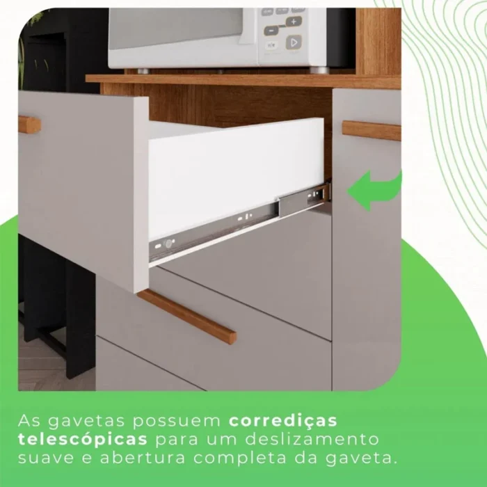 Armário Cozinha New Topázio Cinamomo/Off 6 Portas 2 Gavetas Larg. 1.65m - Sallêto-rf - Imagem 8