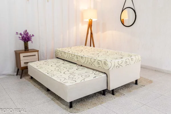Cama Solteiro Unibox C/ Cama auxiliar Sonho Bom Bege - Nosso Sonho D28 (rf)