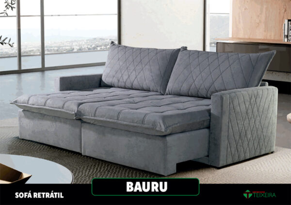 SOFA RETRATIL BAURU 220CM S/CX LINHO CINZA/461 – EST TEIXEIR – (rn)