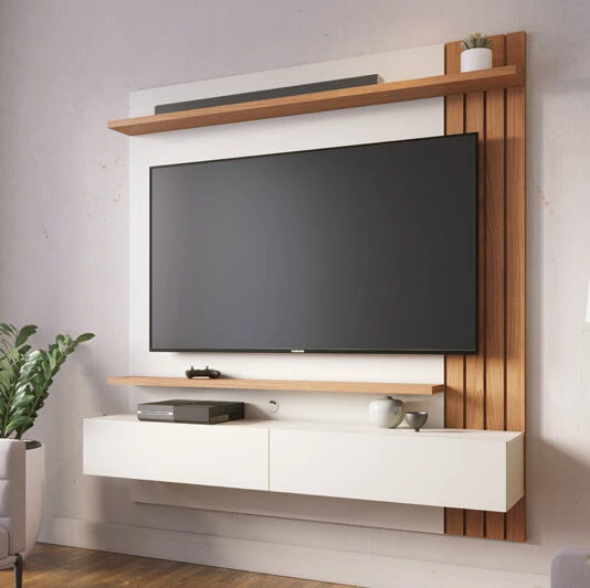 Home Suspenso Juriti Larg. 1.50m para TV até 65 Polegadas Off White/Freijó Colibri-rufer