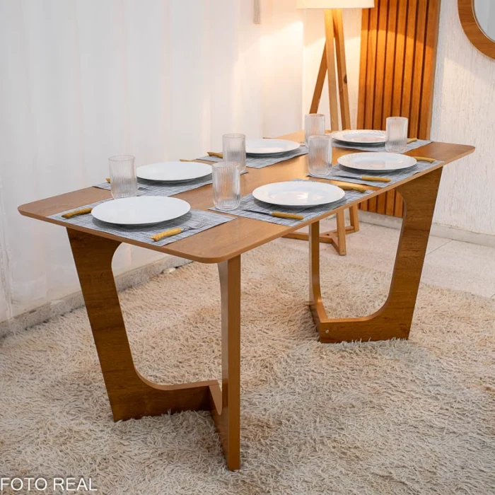 Mesa de Jantar Dubai Tampo Londres Cinamomo 160x80 6 Cadeiras Genova Veludo Cinza 507 Madeira Maciça (rf) - Imagem 2