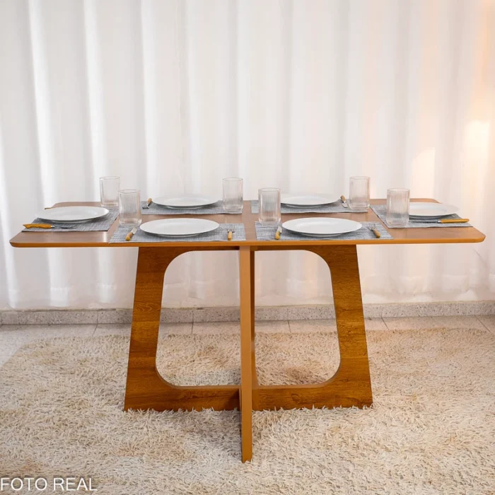 Mesa de Jantar Dubai Tampo Londres Cinamomo 160x80 6 Cadeiras Genova Veludo Cinza 507 Madeira Maciça (rf) - Imagem 3