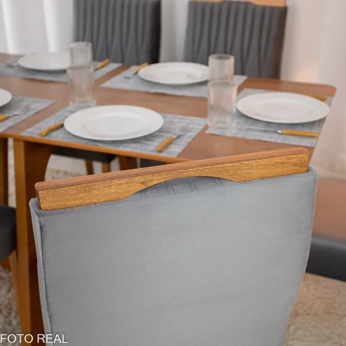 Mesa de Jantar Dubai Tampo Londres Cinamomo 160x80 6 Cadeiras Genova Veludo Cinza 507 Madeira Maciça (rf) - Imagem 7