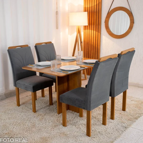 Mesa de Jantar Salina Tampo Londres Cinamomo 120x80 4 Cadeiras Parati Veludo Cinza 171 - Cel Móveis-rf