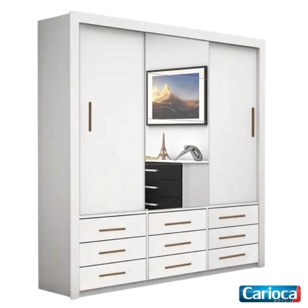 Roupeiro Anjos  3 Portas 9 Gavetas C/ 1 Espelho Larg. 1.91m - Carioca Móveis (rf-pr-rn)