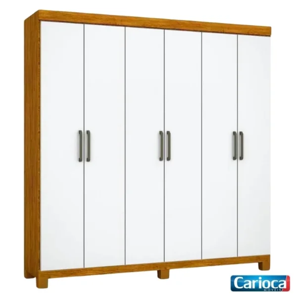 Roupeiro Solteiro Recife 6 Portas 2 Gavetas C/Pés Larg. 1.53m - Carioca