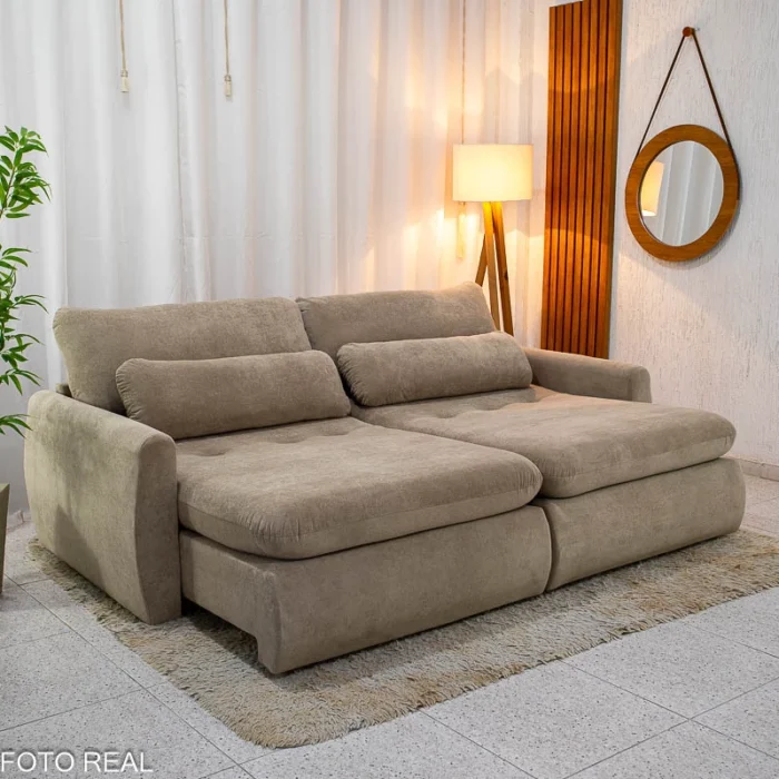 Sofá Retrátil Amaranto Premium 2.30m Veludo Plush Prata - Sem Caixa (rf) - Imagem 7