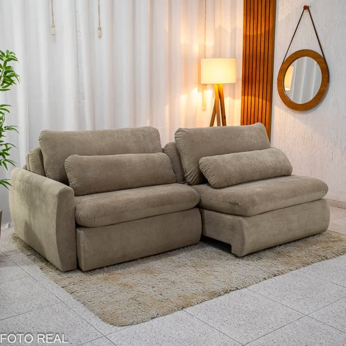 Sofá Retrátil Amaranto Premium 2.30m Veludo Plush Prata - Sem Caixa (rf) - Imagem 5