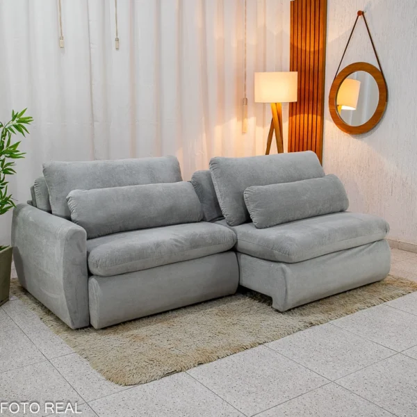 Sofá Retrátil Amaranto Premium 2.30m Veludo Plush Prata - Sem Caixa (rf)