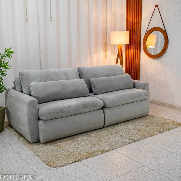 Sofá Retrátil Amaranto Premium 2.30m Veludo Plush Prata - Sem Caixa (rf) - Imagem 4