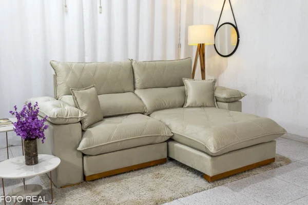 Sofá Retrátil Reclinável Magnum 2.30m Veludo Bege 818 - Molas Ensacadas (rf)