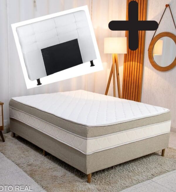 Cama Box Casal Sonho Bom Premium Ortopédica D33 138x188x62 + Cabeceira Casal (rf-rn-pr)
