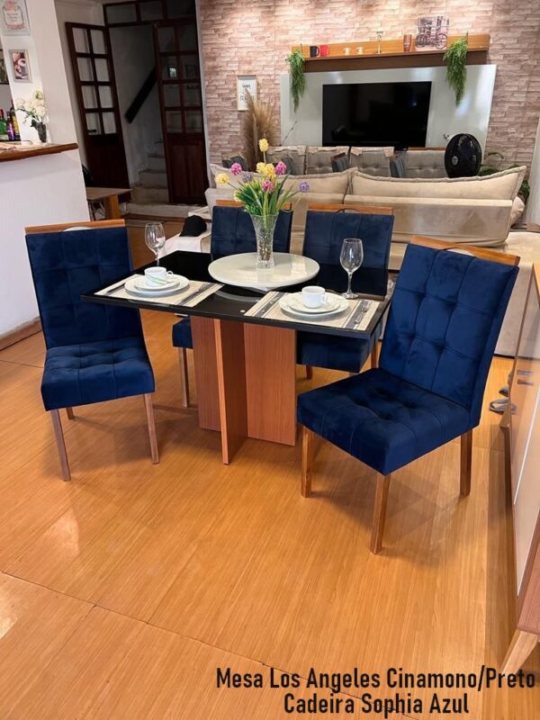 Mesa Los Angeles 90 Cinamono/Preto com 4 Cadeiras Sophia/Capri Veludo  – MINASPLAC + WM DECOR (tt-pr-rn)