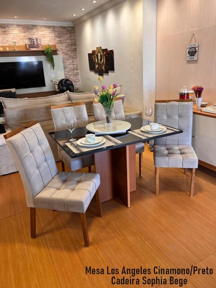 Mesa Los Angeles 90 Cinamono/Preto com 4 Cadeiras Sophia/Capri Veludo  – MINASPLAC + WM DECOR (tt-pr-rn) - Imagem 3