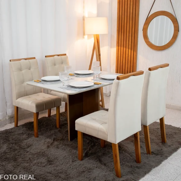 Mesa de Jantar Moscou 120x80 Cinamomo/Off Tampo Vidro Off 4 Cadeiras Londres Veludo Madeira Maciça Minas Plac - (rf)