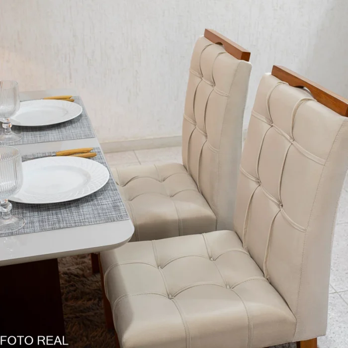 Mesa de Jantar Moscou 120x80 Cinamomo/Off Tampo Vidro Off 4 Cadeiras Londres Veludo Madeira Maciça Minas Plac - (rf) - Imagem 6