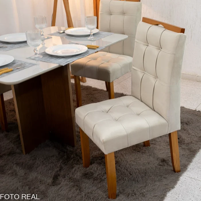 Mesa de Jantar Moscou 120x80 Cinamomo/Off Tampo Vidro Off 4 Cadeiras Londres Veludo Madeira Maciça Minas Plac - (rf) - Imagem 7