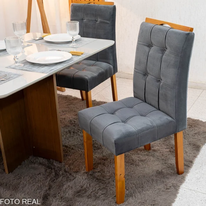 Mesa de Jantar Moscou 120x80 Cinamomo/Off Tampo Vidro Off 4 Cadeiras Londres Veludo Madeira Maciça Minas Plac - (rf) - Imagem 12