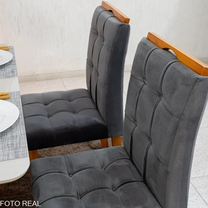 Mesa de Jantar Moscou 120x80 Cinamomo/Off Tampo Vidro Off 4 Cadeiras Londres Veludo Madeira Maciça Minas Plac - (rf) - Imagem 14