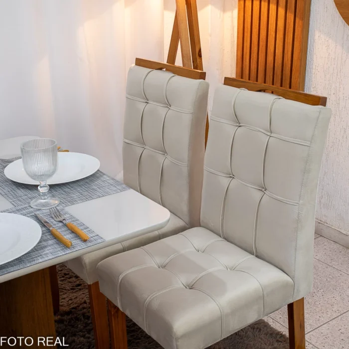 Mesa de Jantar Moscou 90x90 Cinamomo/Off Tampo Vidro Off 4 Cadeiras Londres Veludo Madeira Maciça Minas Plac - (rf) - Imagem 5