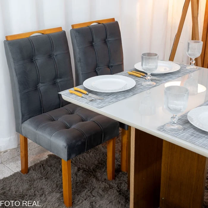 Mesa de Jantar Moscou 90x90 Cinamomo/Off Tampo Vidro Off 4 Cadeiras Londres Veludo Madeira Maciça Minas Plac - (rf) - Imagem 9